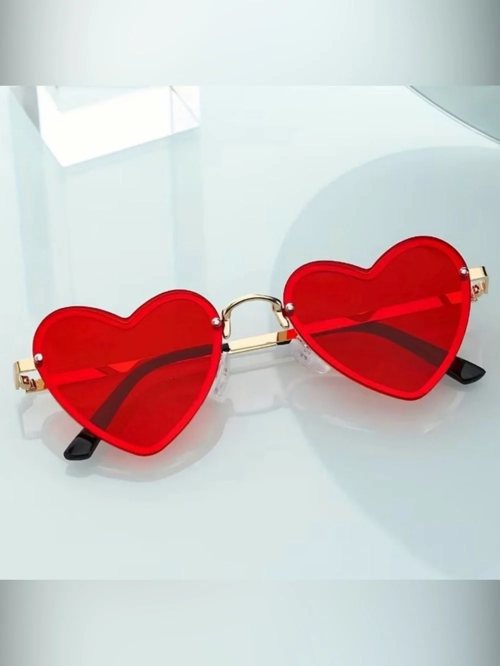 Women’s Red Heart-Shaped Gold Toned Sunglasses